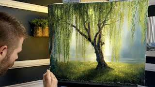 Willow Tree Sunlight Landscape Painting [upl. by Ramedlav]