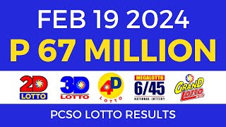 Lotto Result February 19 2024 PCSO [upl. by Leinadnhoj]