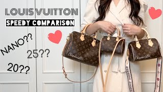 Louis Vuitton Speedy Nano VS 20 VS 25 Thorough Comparison Review [upl. by Marni]