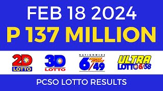 Lotto Result February 18 2024 9pm PCSO [upl. by Ehc603]