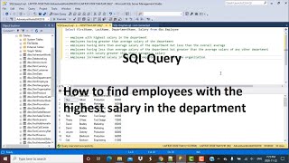 SQL Query  How to find employees with highest salary in a department [upl. by Nawtna840]