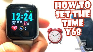 HOW TO SET THE TIME AND DATE ON Y68 SMARTWATCH  TUTORIAL  ENGLISH [upl. by Adaha]