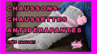 DIY ChaussonsChaussettes Antidérapantes Aves 2 Aiguilles  Slippers Thicks Socks With 2 Needles [upl. by Flodur]