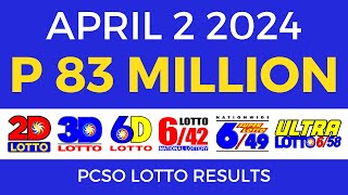 Lotto Result April 2 2024 9pm PCSO [upl. by Sell]